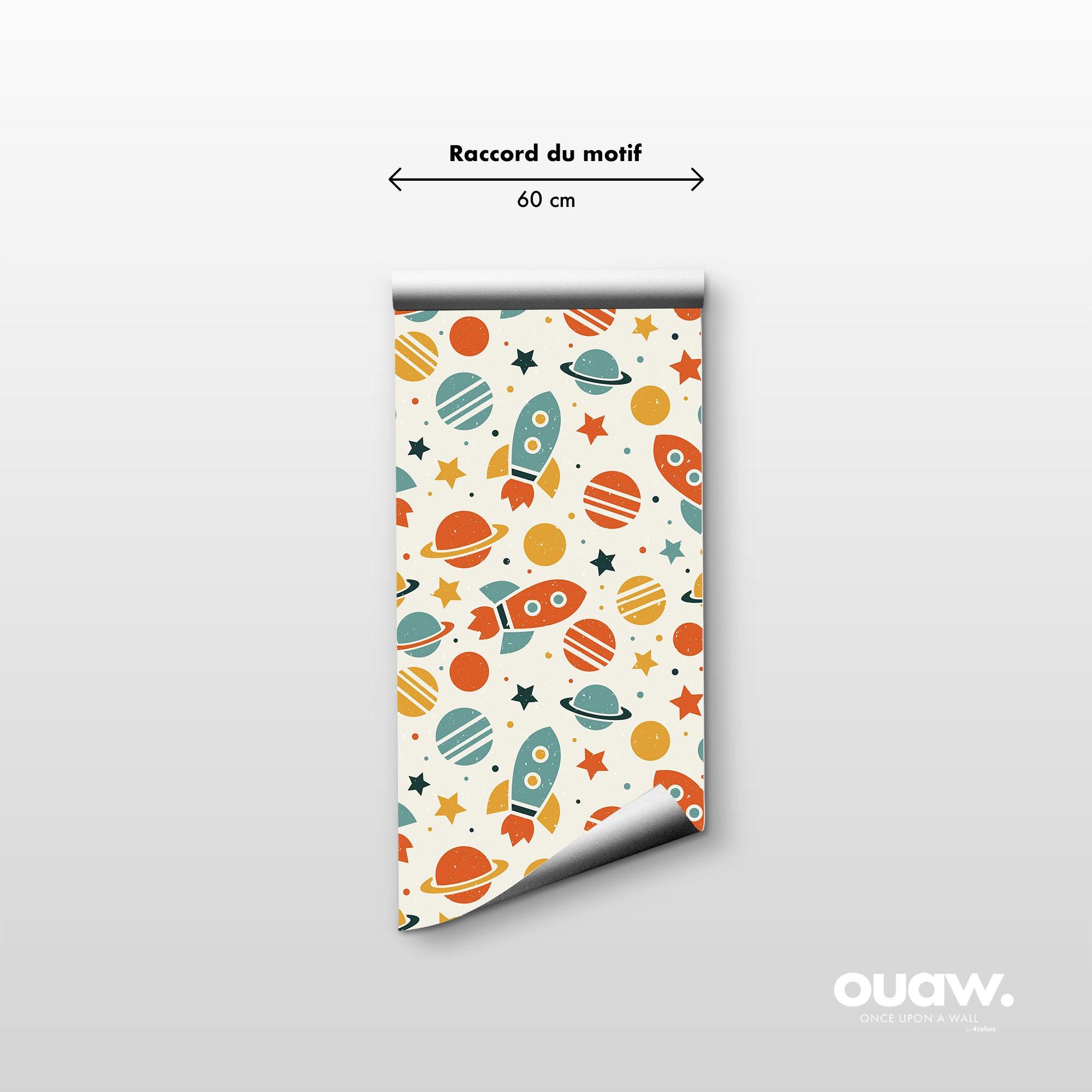 papier peint motifs enfants fusees planetes etoiles