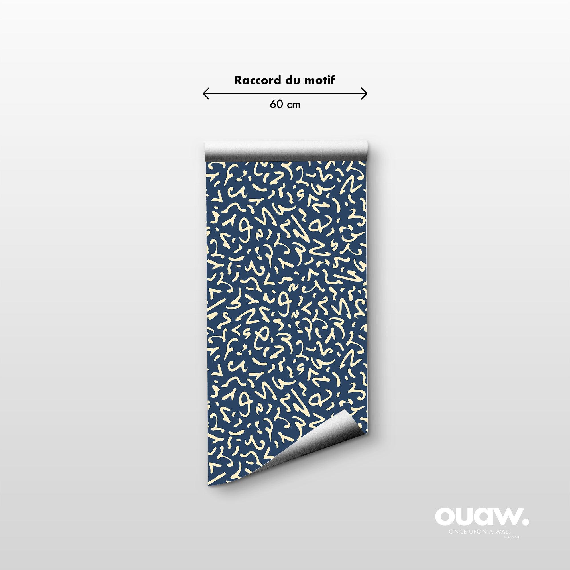 papier peint motifs abstraits organiques bleu et blanc