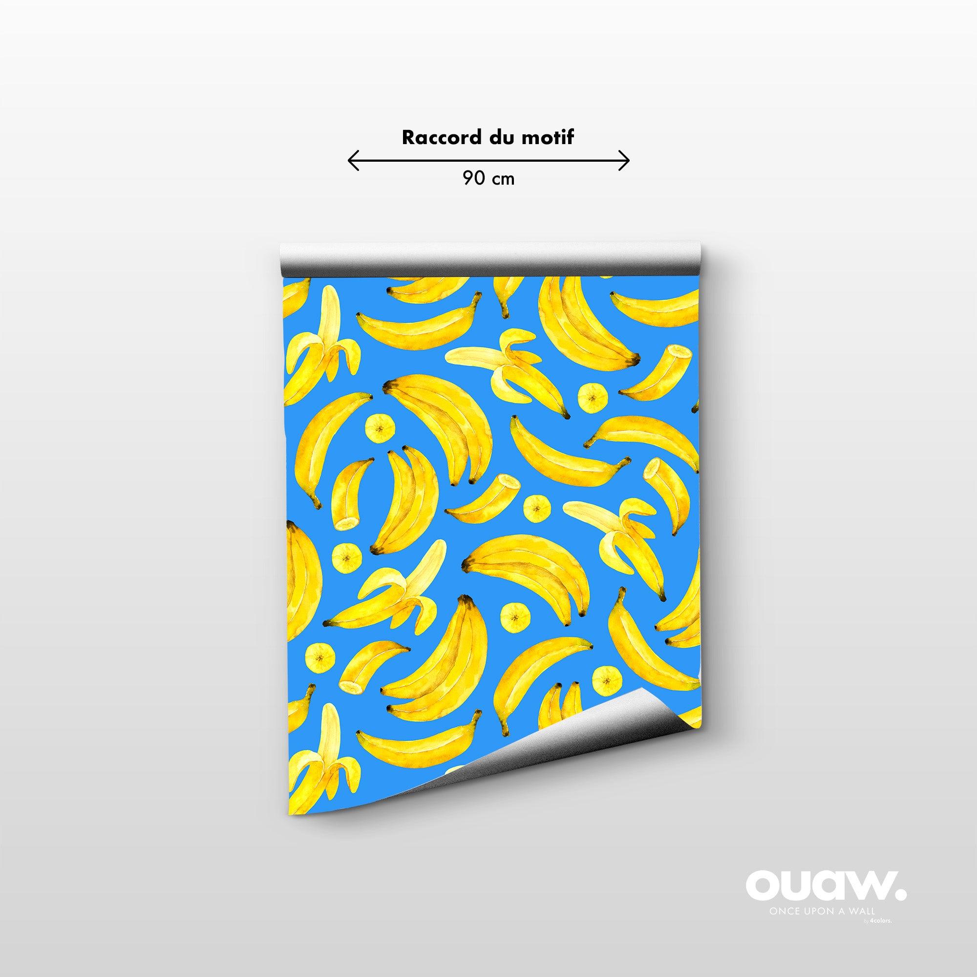 papier peint motifs bananes fond bleu