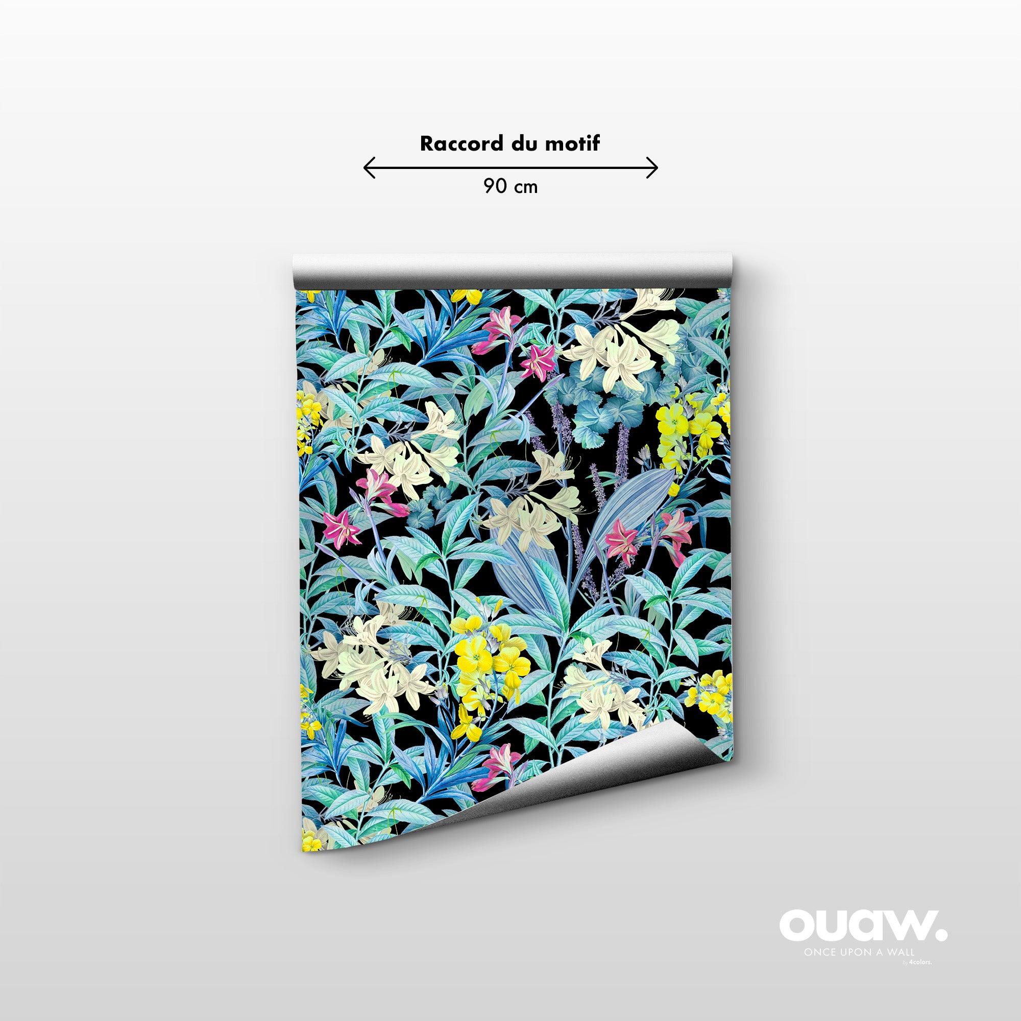 papier peint motifs feuilles et fleurs