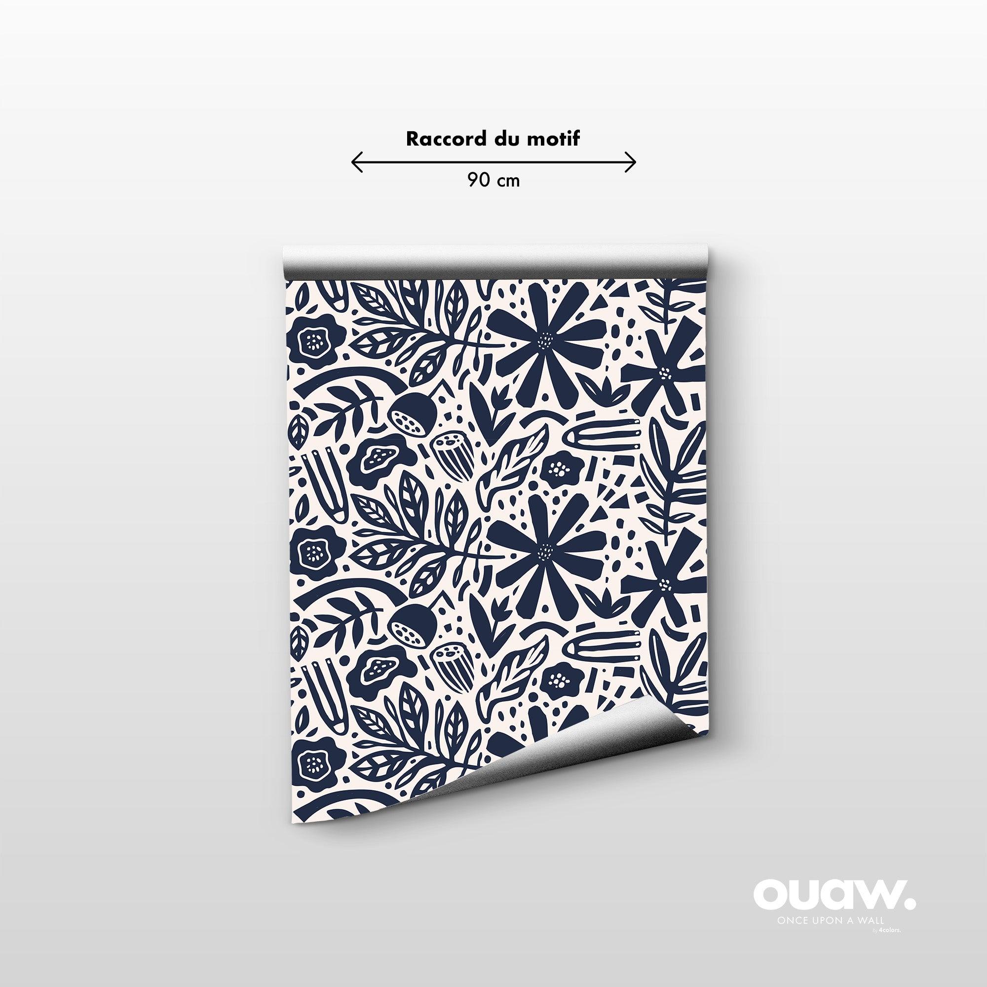 papier peint motifs feuilles et fleurs