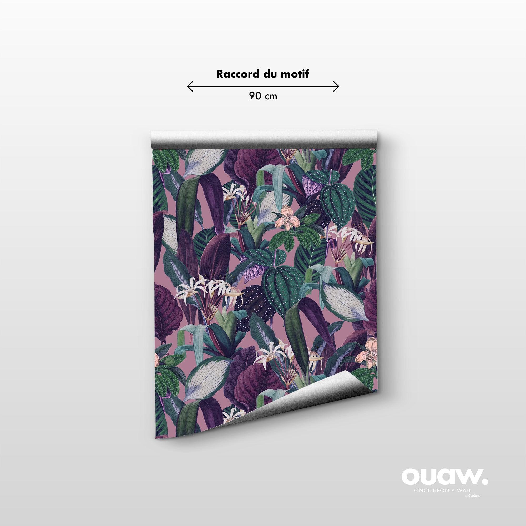 papier peint motifs feuilles et fleurs tropicales