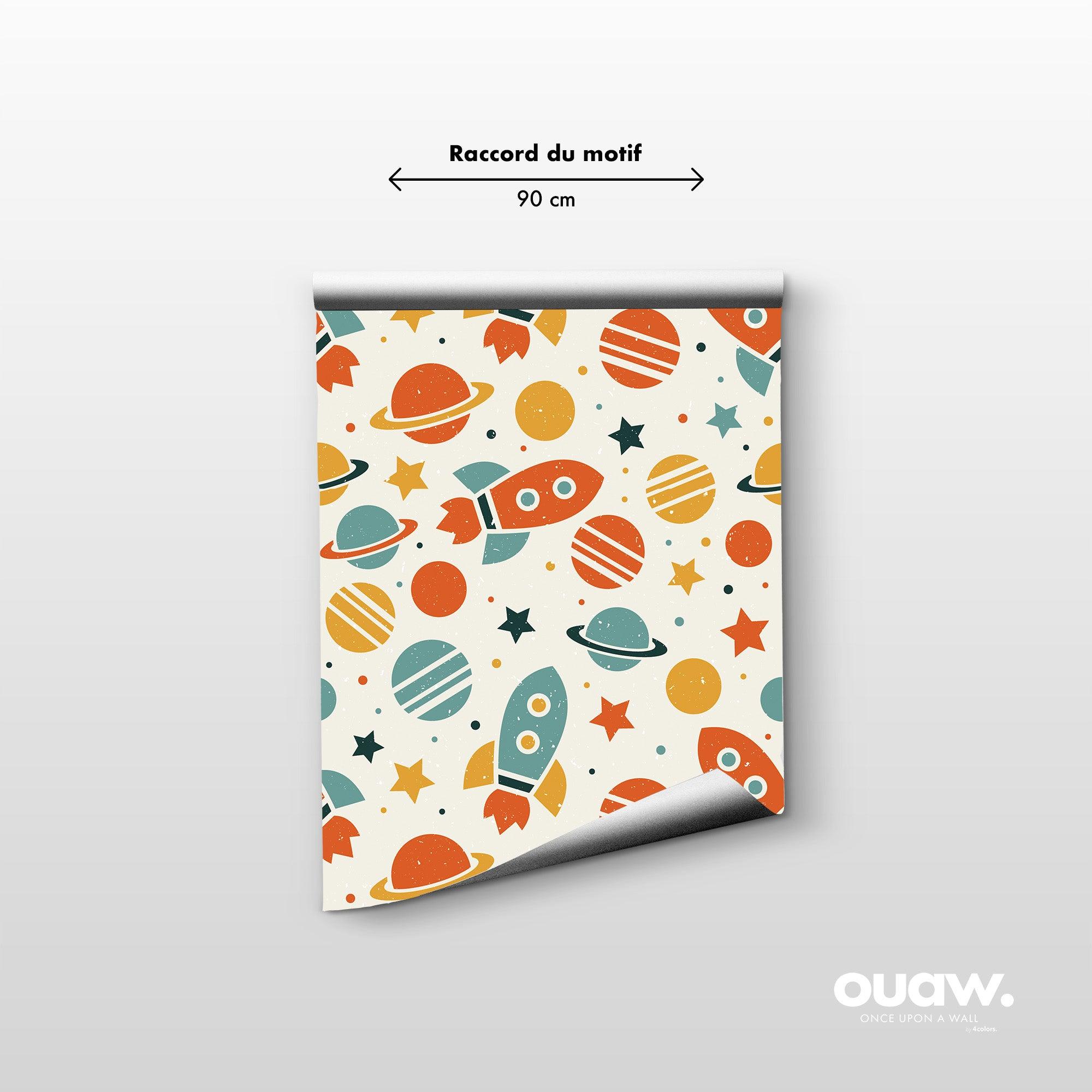 papier peint motifs enfants fusees planetes etoiles