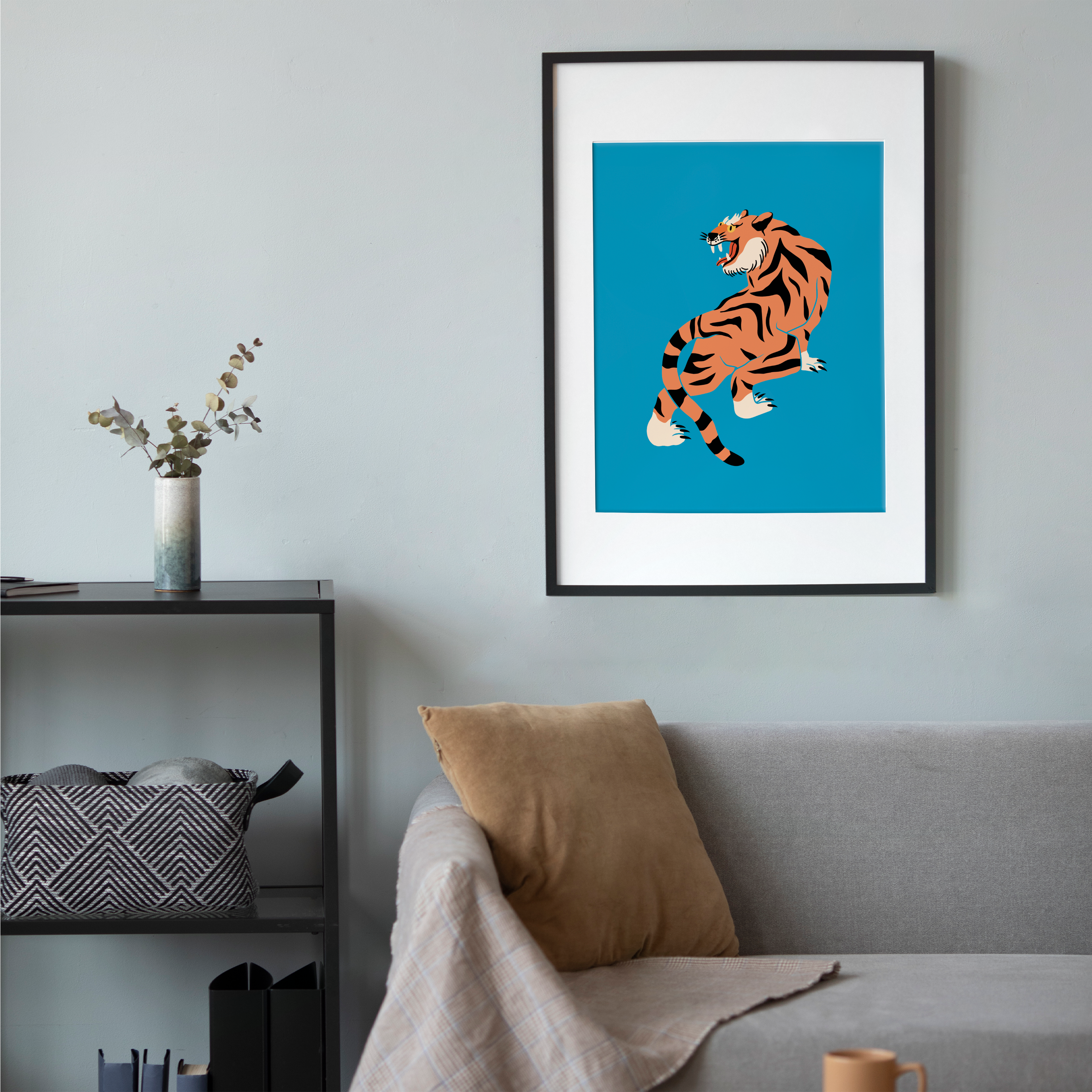 Affiche Blue Tiger cadre noir salon
