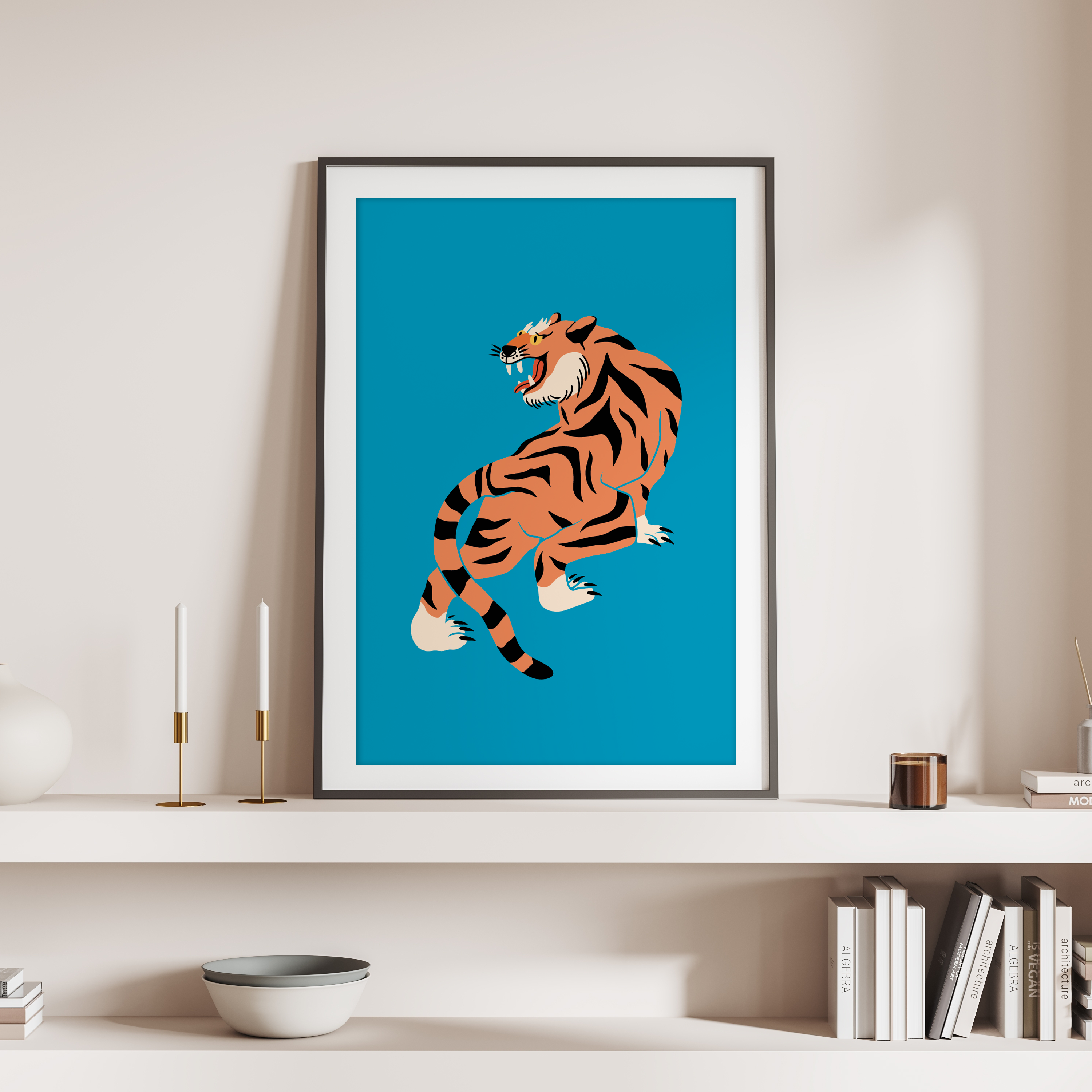Affiche Blue Tiger cadre noir
