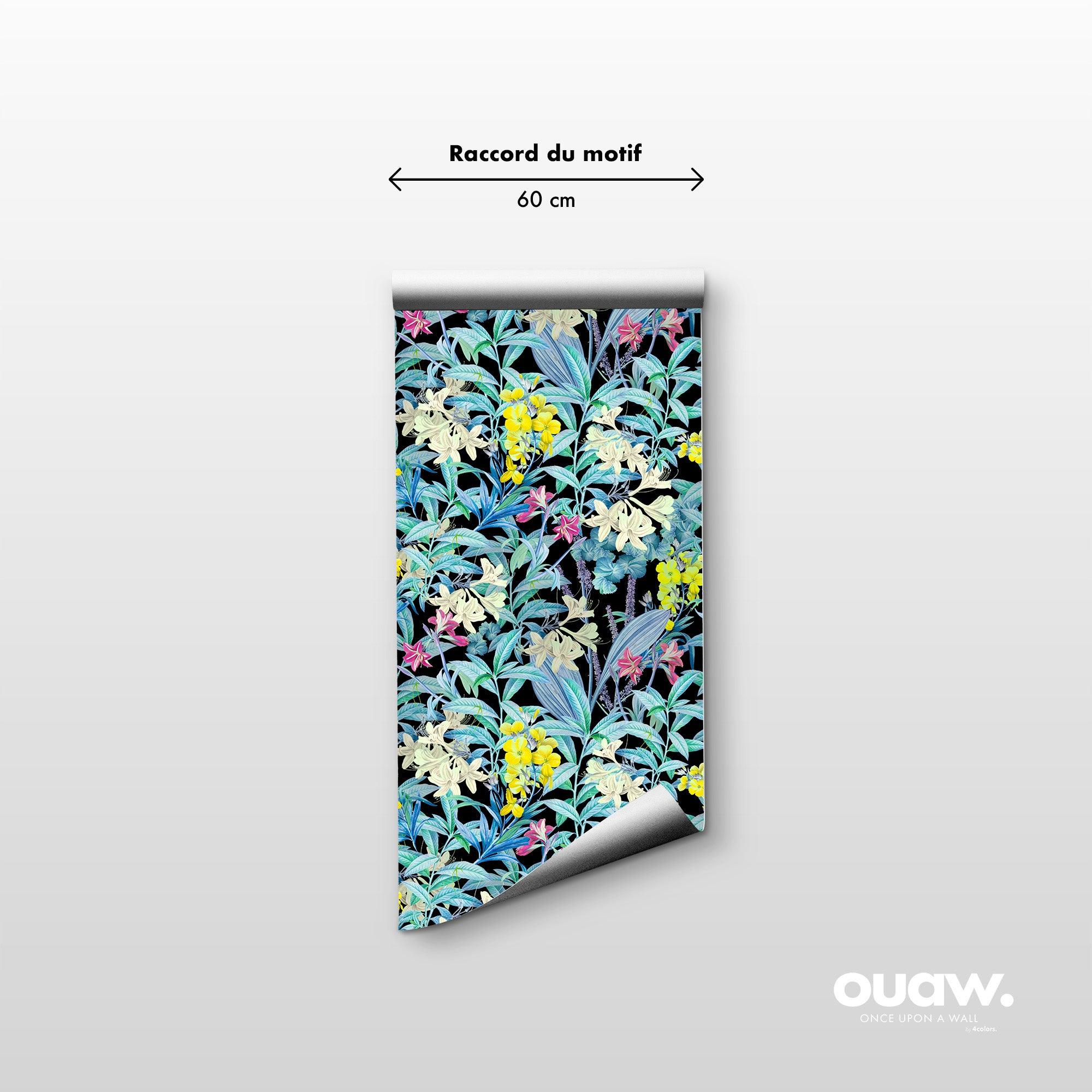 papier peint motifs feuilles et fleurs