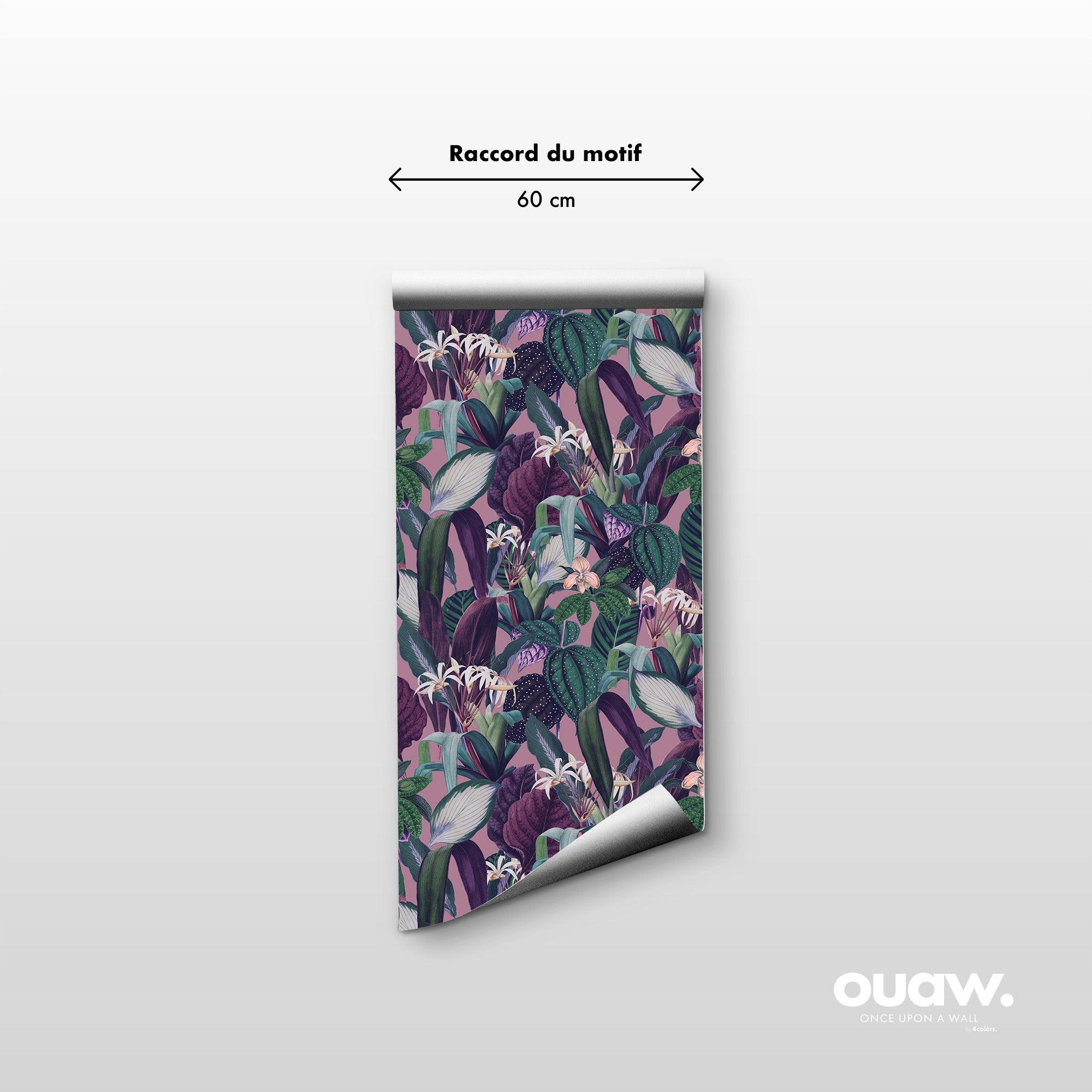 papier peint motifs feuilles et fleurs tropicales