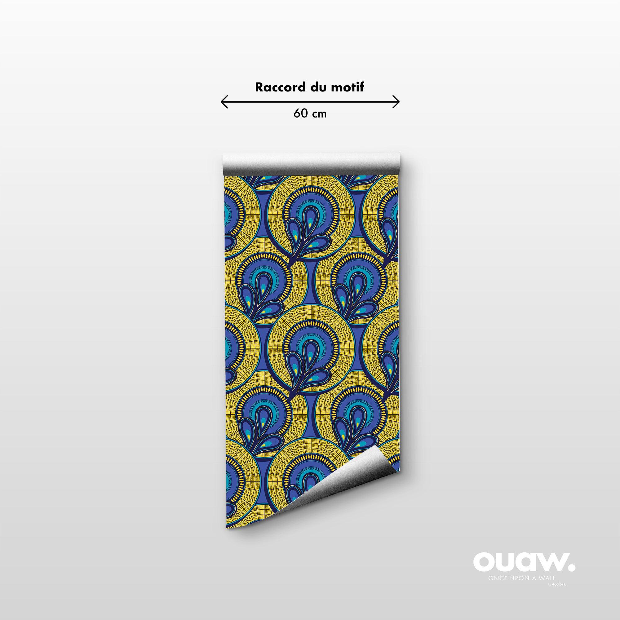 papier peint motifs wax bleu et jaune