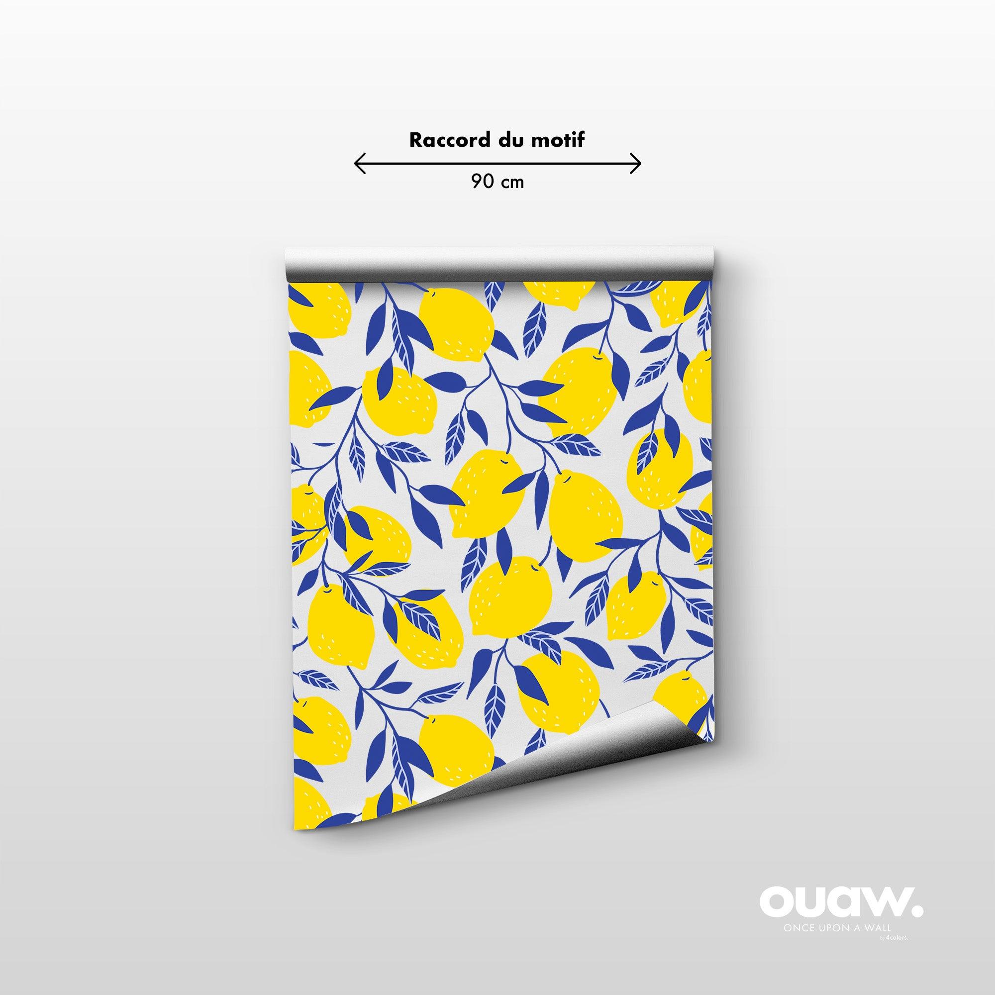 papier peint motifs citron et feuilles