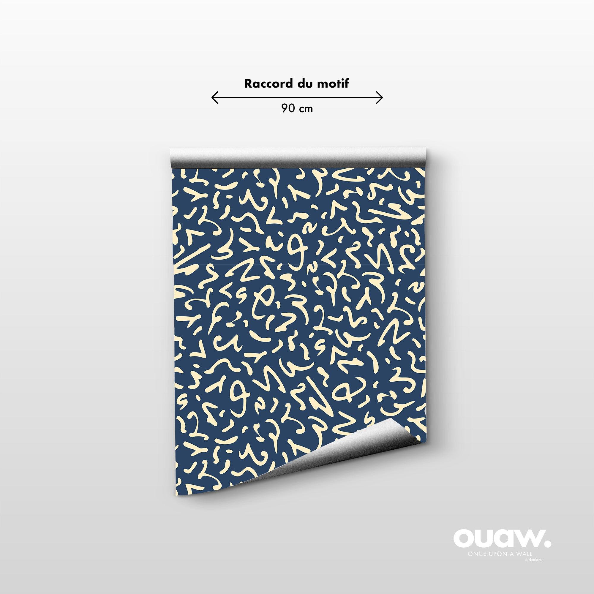 papier peint motifs abstraits organiques bleu et blanc