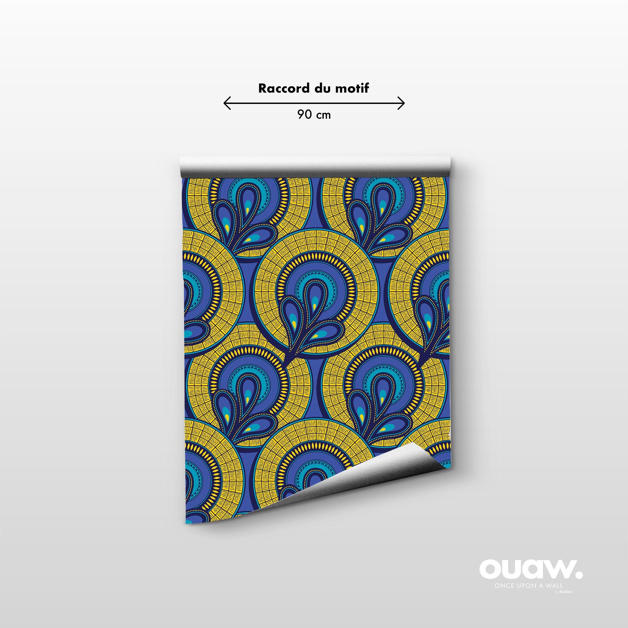 papier peint motifs wax bleu et jaune
